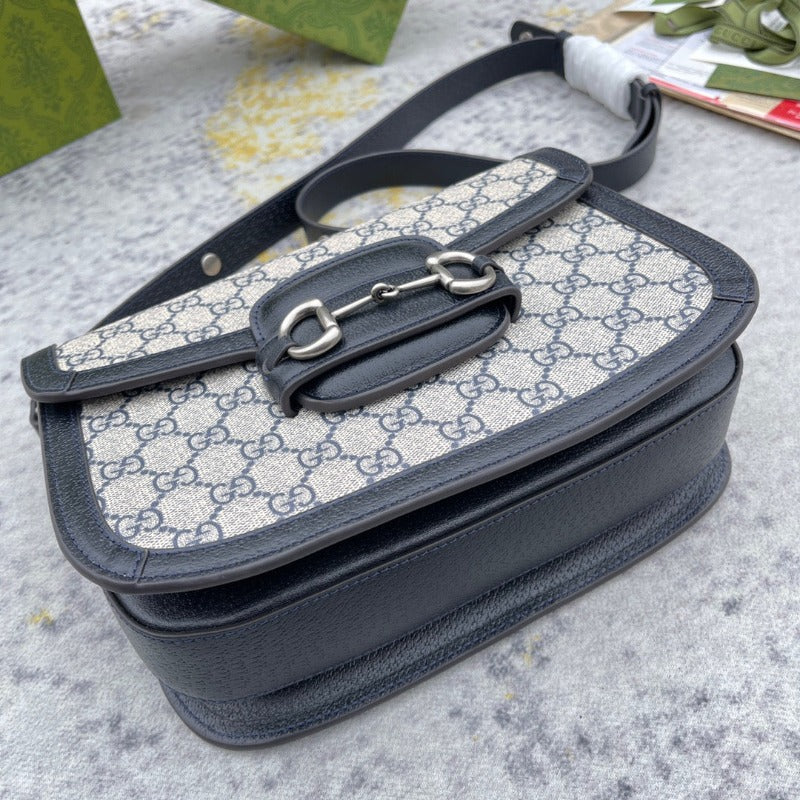 Bolso de hombro Horsebit 1955 de lona negra