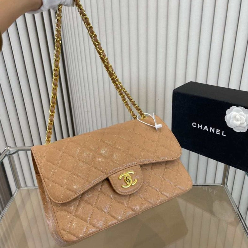 Caviar Classic Double Flap Bag Tan 30 New