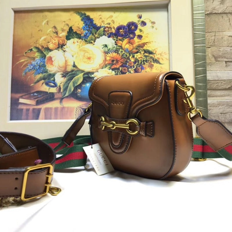 Bolso de mano Lady Web Saddle de piel color marrón