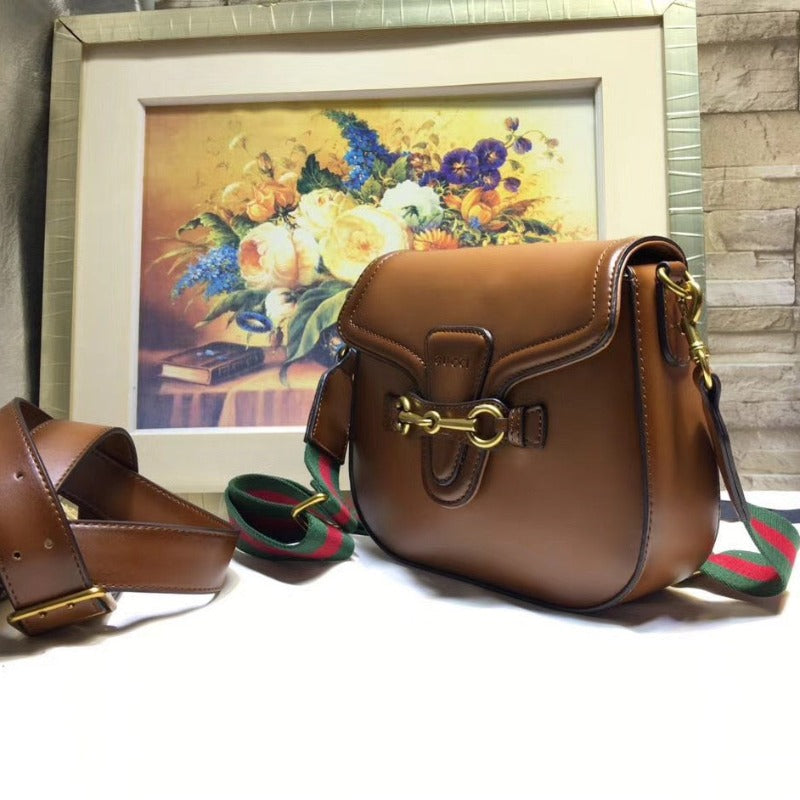 Bolso de mano Lady Web Saddle de piel color marrón
