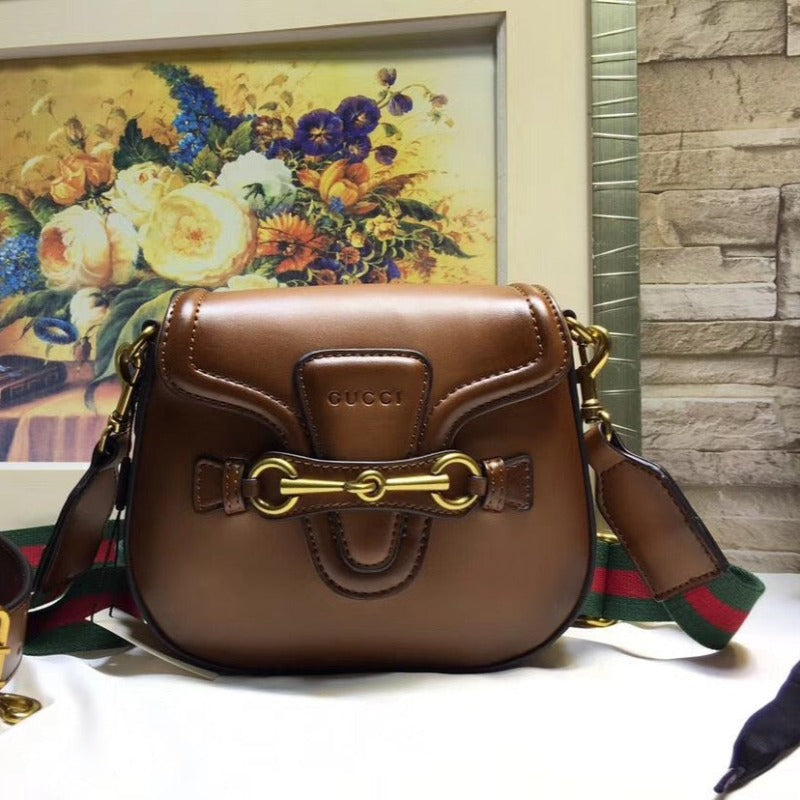 Bolso de mano Lady Web Saddle de piel color marrón