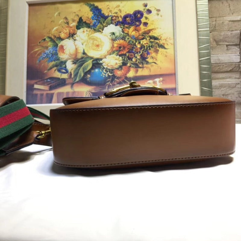 Bolso de mano Lady Web Saddle de piel color marrón