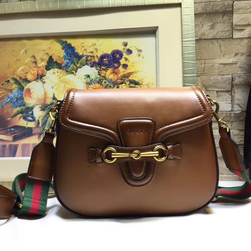 Bolso de mano Lady Web Saddle de piel color marrón