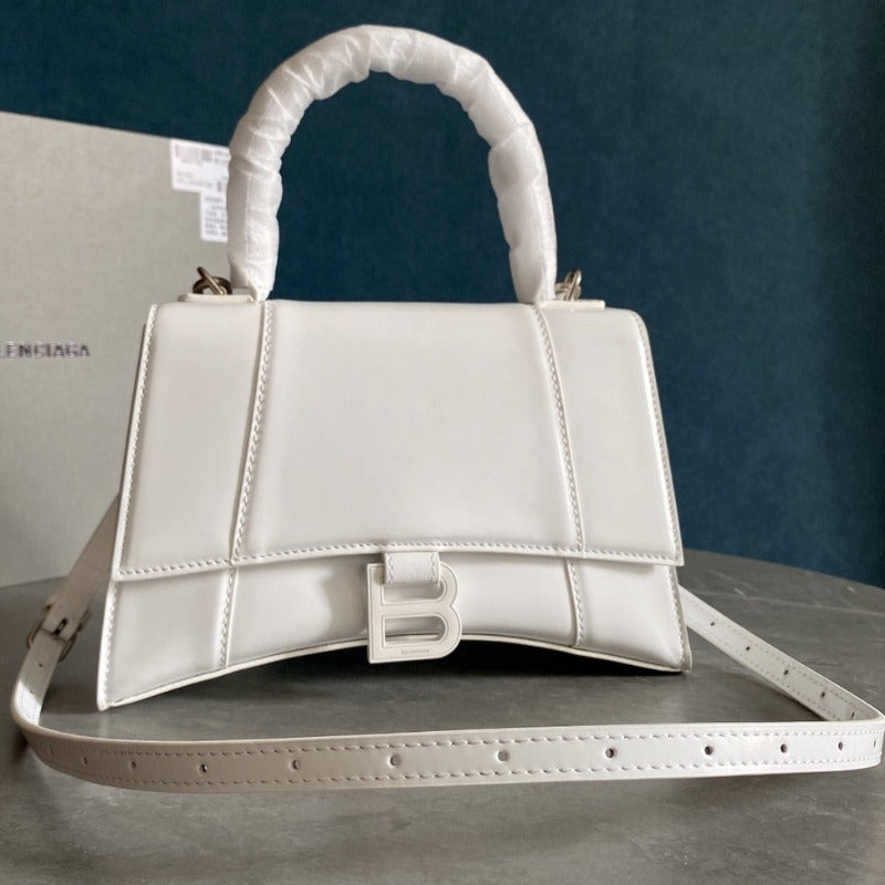 Bolso pequeño con asa superior en piel de cocodrilo Hourglass, color blanco