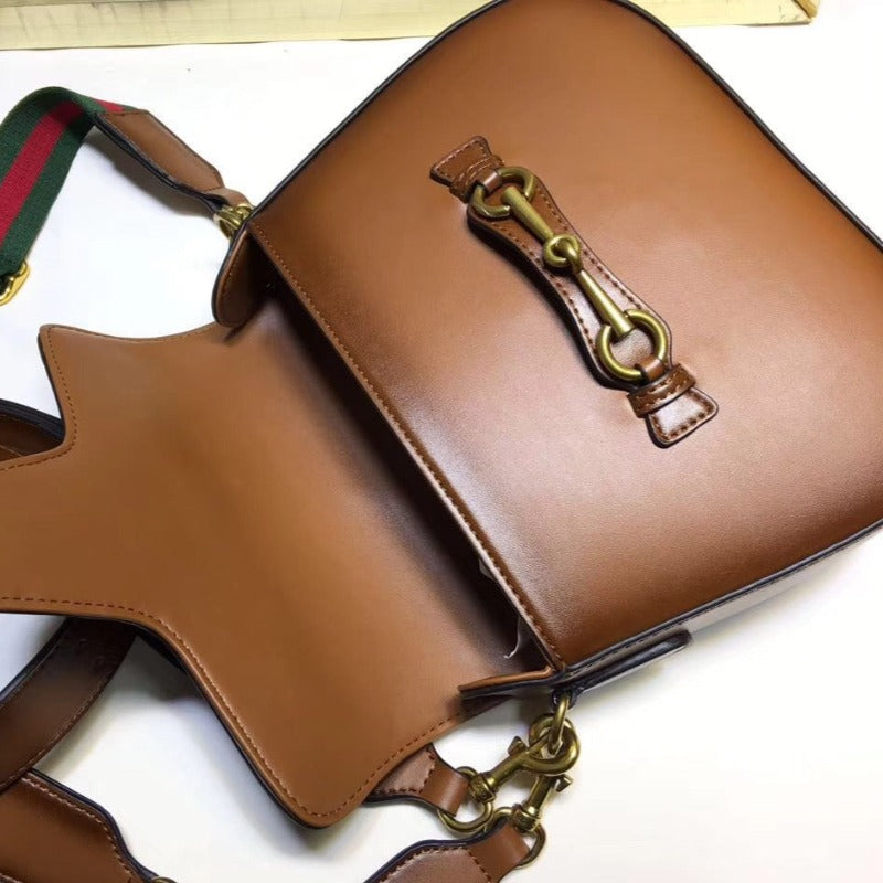 Bolso de mano Lady Web Saddle de piel color marrón
