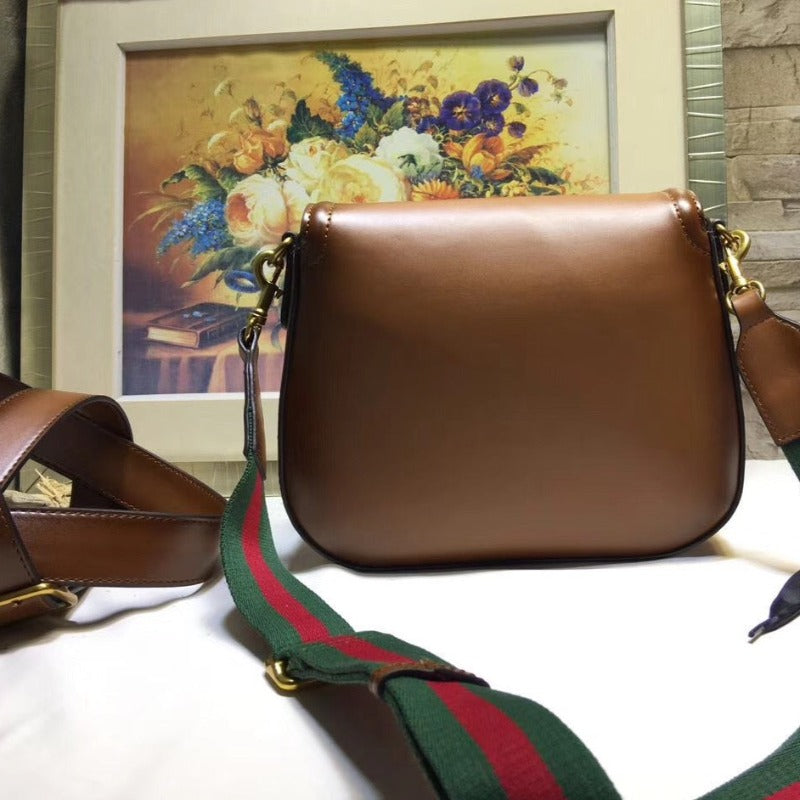 Bolso de mano Lady Web Saddle de piel color marrón