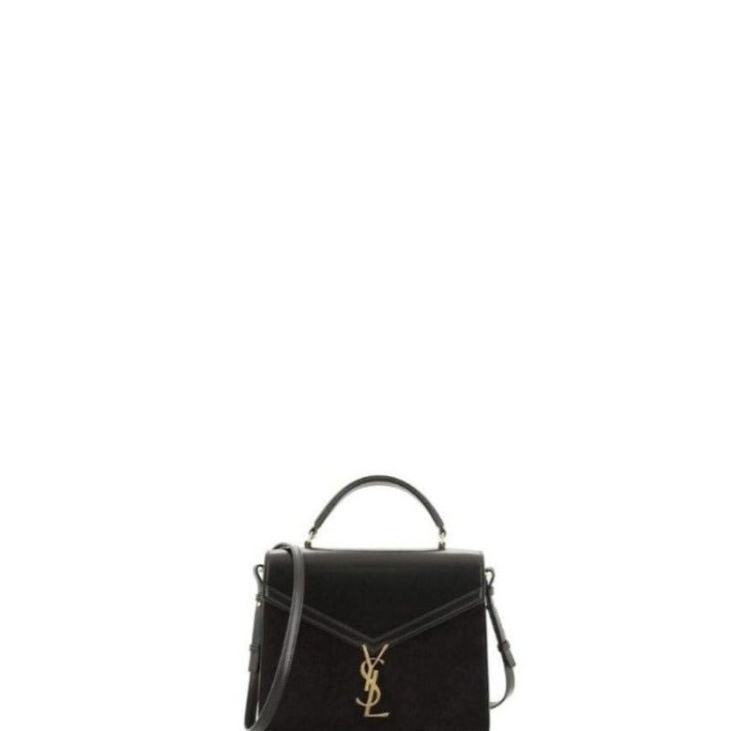 Bolso mediano Cassandra de piel y ante color negro con asa superior