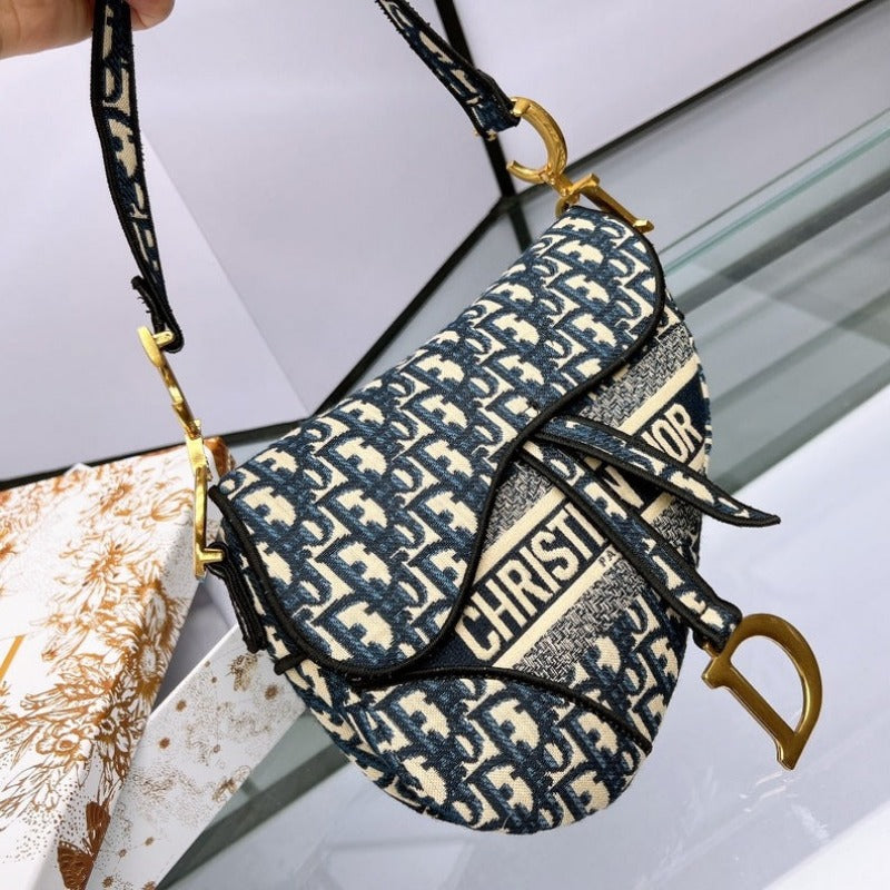 Satteltasche aus blauem Dior Oblique Jacquard Galliano