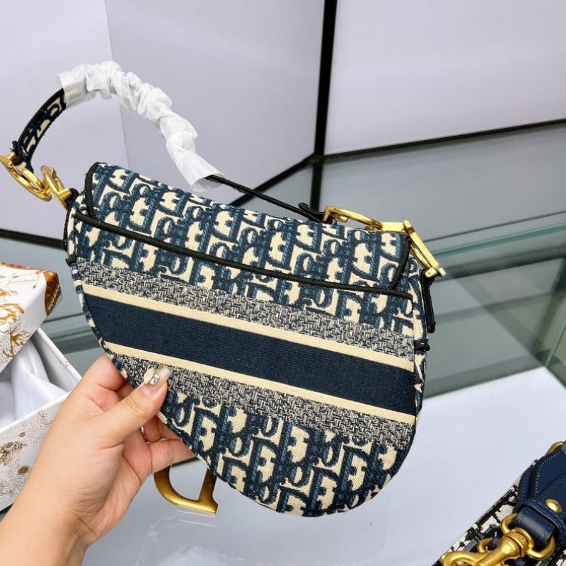 Satteltasche aus blauem Dior Oblique Jacquard Galliano