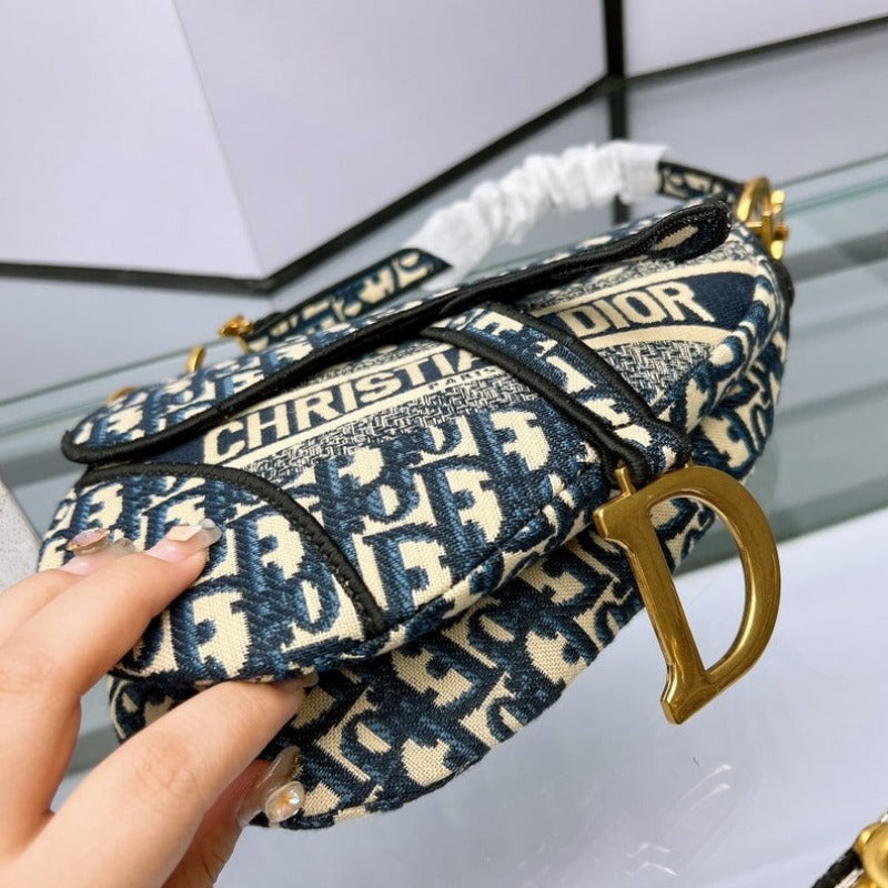 Satteltasche aus blauem Dior Oblique Jacquard Galliano