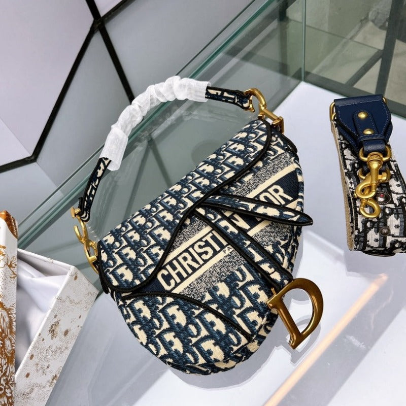 Satteltasche aus blauem Dior Oblique Jacquard Galliano