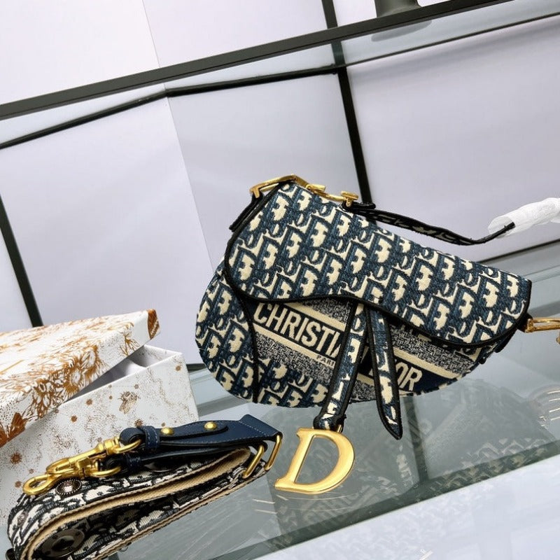 Satteltasche aus blauem Dior Oblique Jacquard Galliano