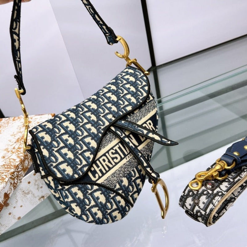 Satteltasche aus blauem Dior Oblique Jacquard Galliano
