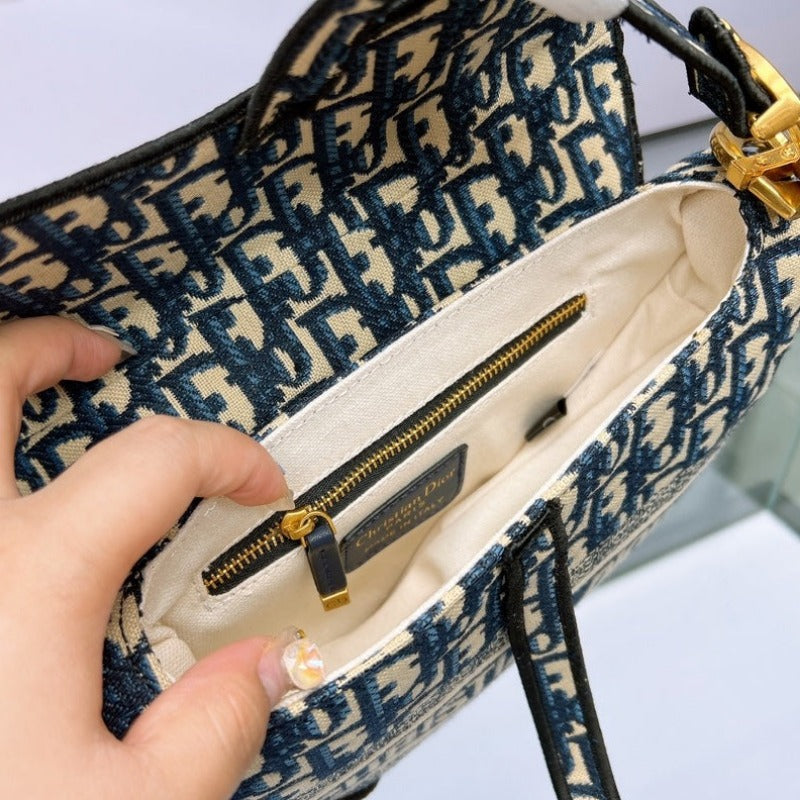 Satteltasche aus blauem Dior Oblique Jacquard Galliano