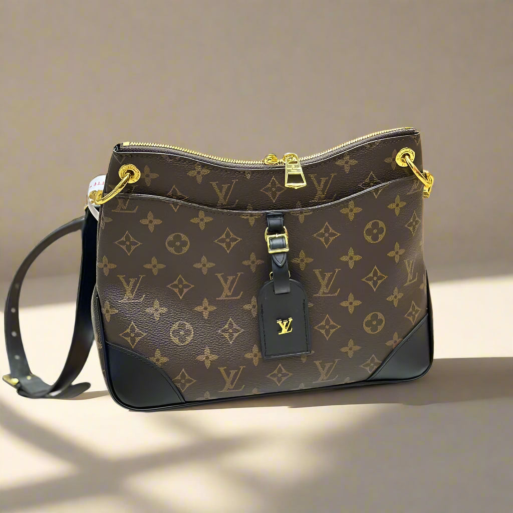 Bolso de hombro con monograma Odeon en marrón y negro