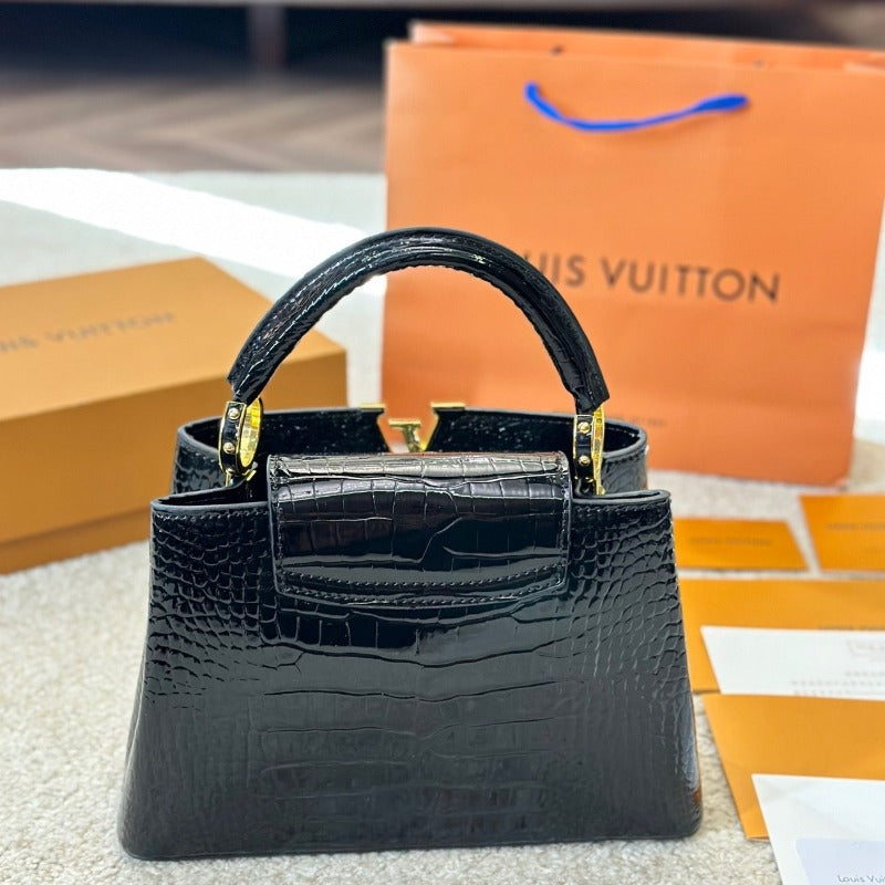 Capucines Handbag Black Croc New