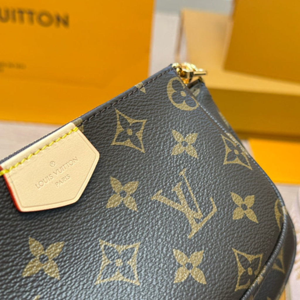 Monogram Multi Pochette Crossbody Bag With A Pink Shoulder Strap