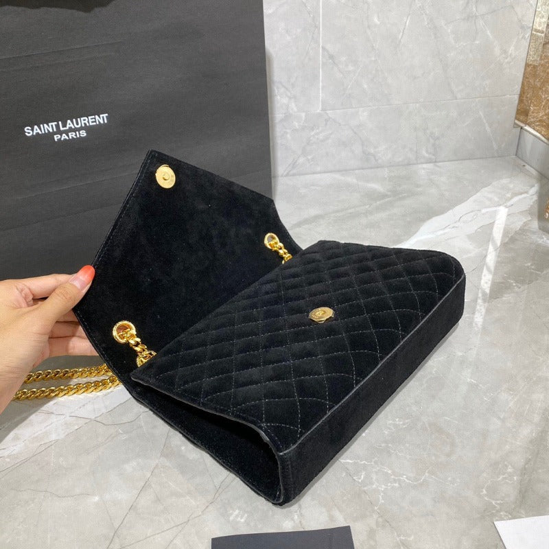 Suede Envelope Chain Bag Black