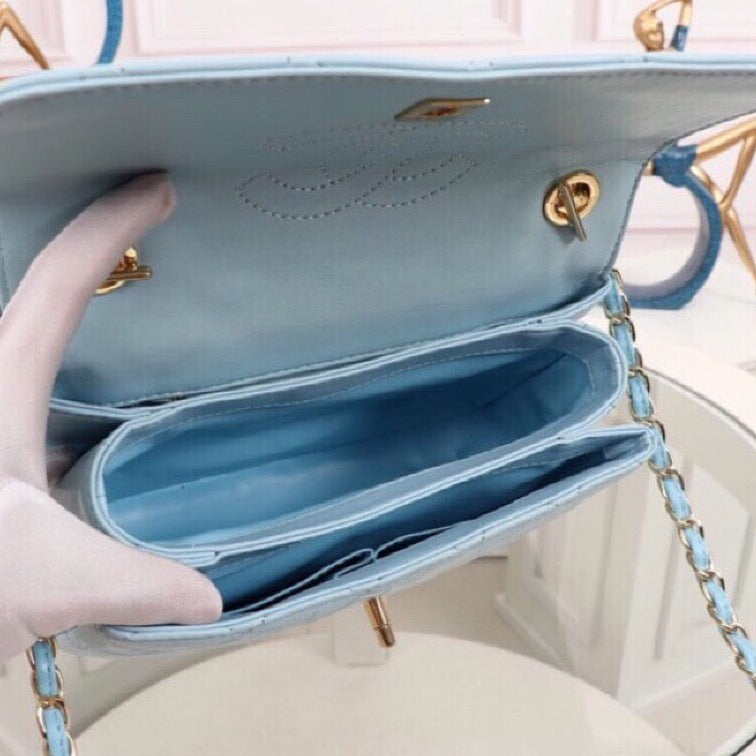 Flap Bag With Top Handle Light Blue