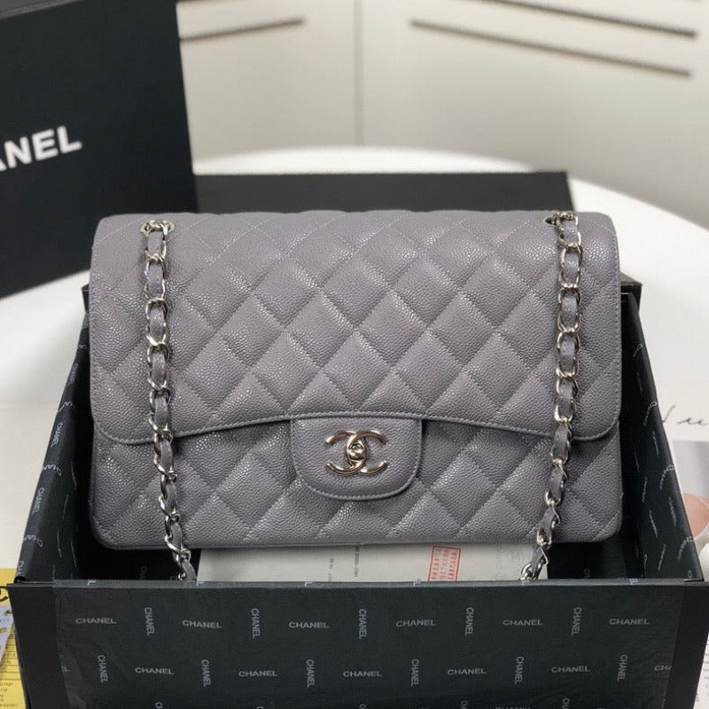 Caviar Classic Double Flap Bag Grey 30