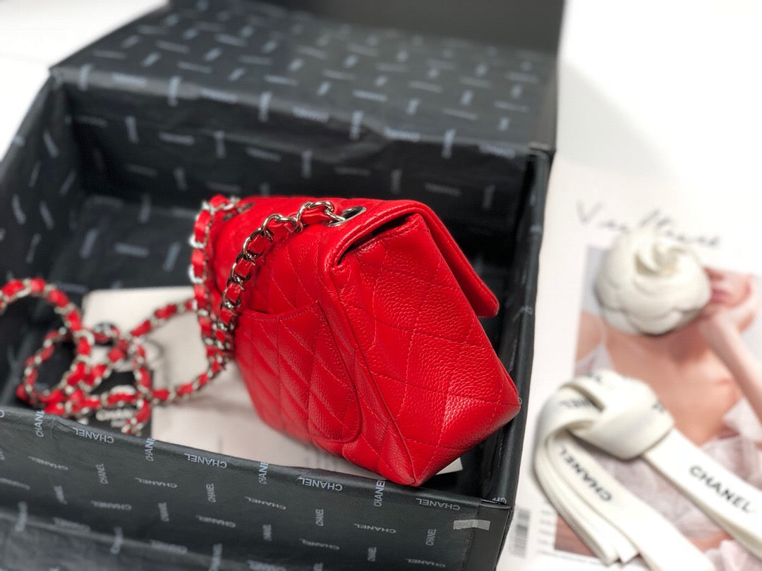 Caviar Mini Square Flap Bag Red