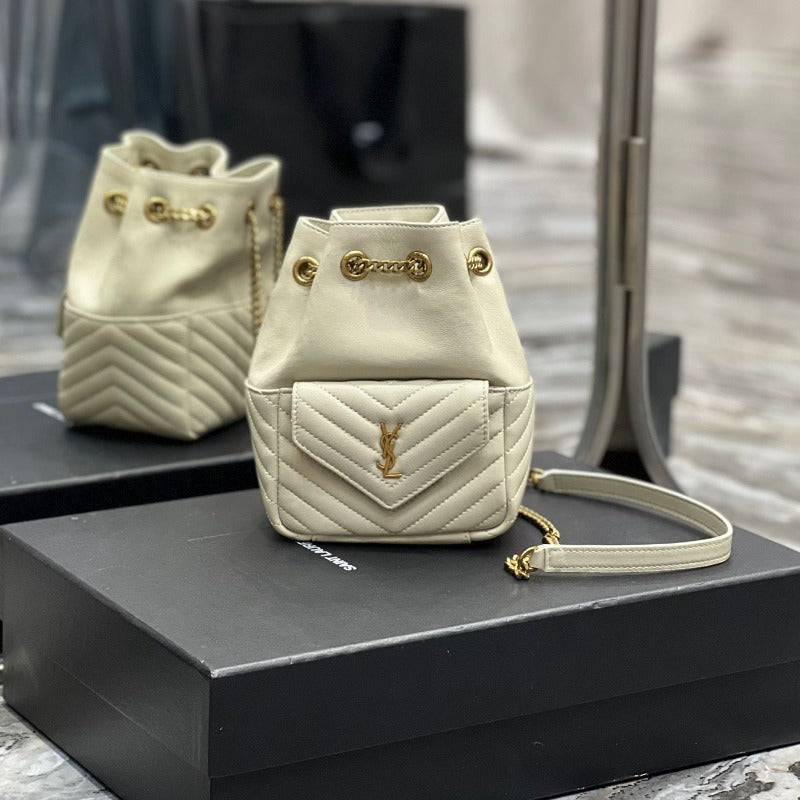 Joe Mini Leather Bucket Bag White