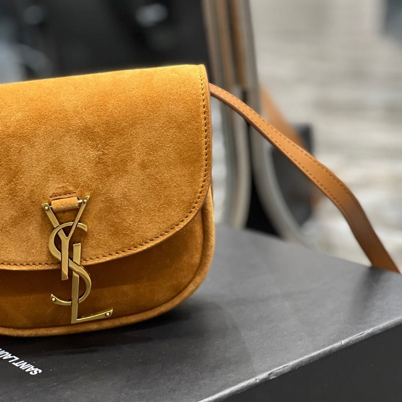 Kaia Small Suede Saddle Bag Camel