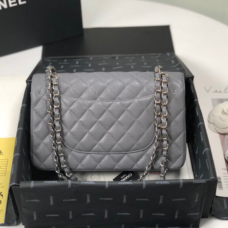 Caviar Classic Double Flap Bag Grey 25