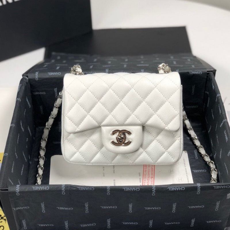 Caviar Mini Square Flap Bag White