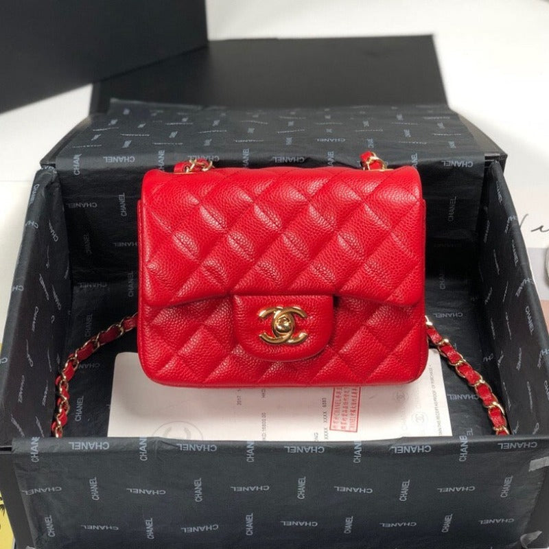 Caviar Mini Square Flap Bag Red