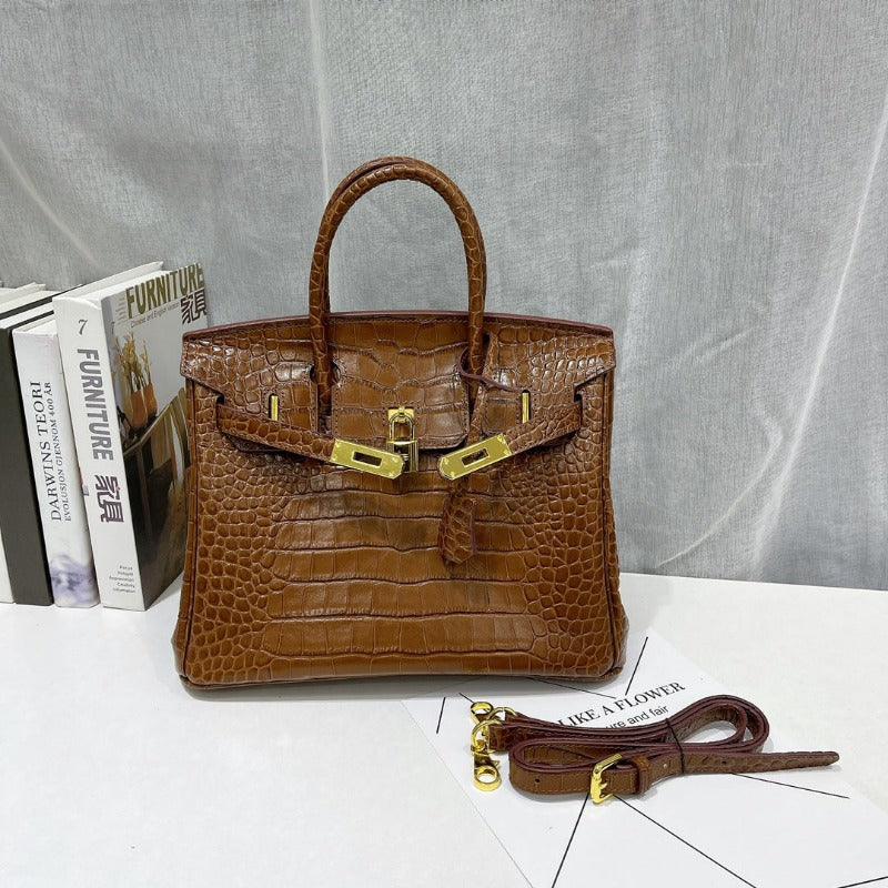 Kelly 30 Croco Bleu Bag Brown