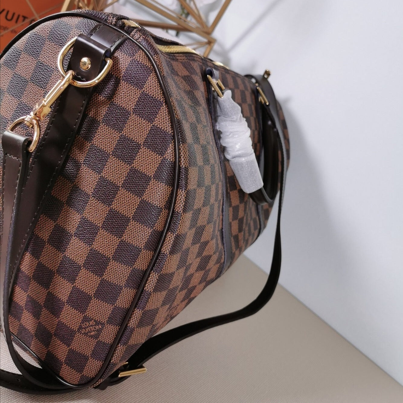 Travel Bag In Checkered Canvas Brown