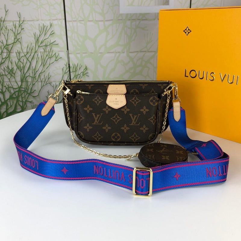 Monogram Multi Pochette Crossbody Bag With A Blue Shoulder Strap