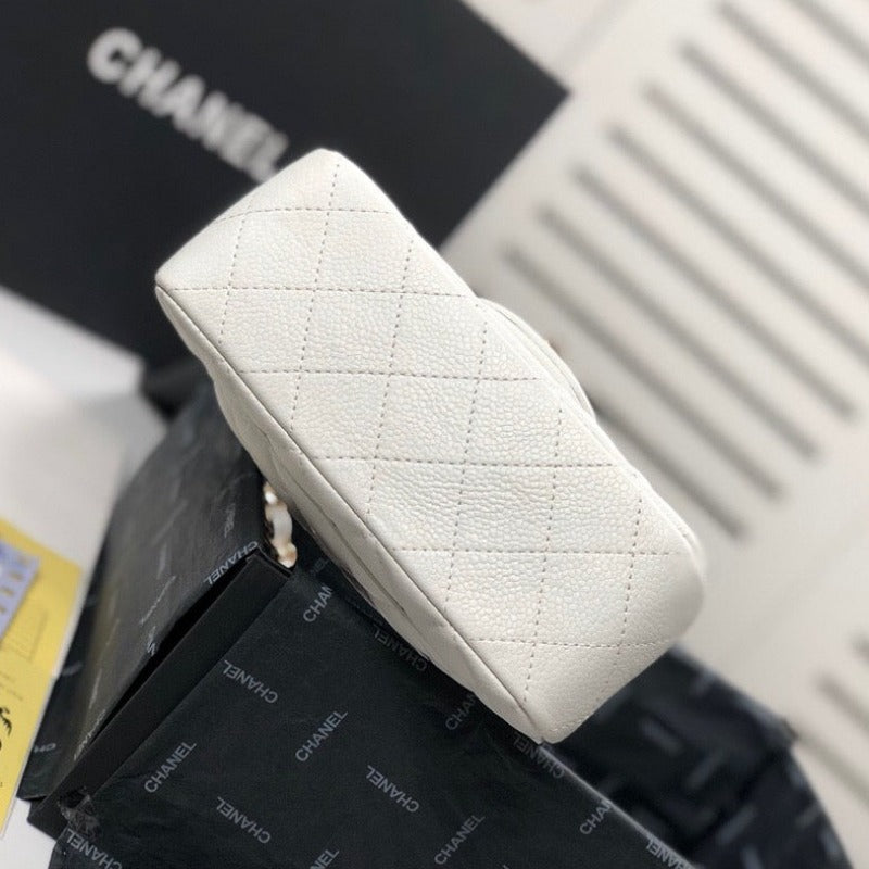 Caviar Mini Square Flap Bag White