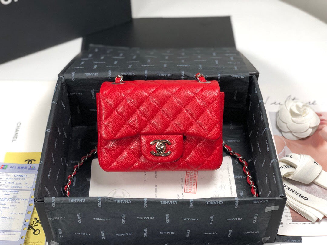 Caviar Mini Square Flap Bag Red