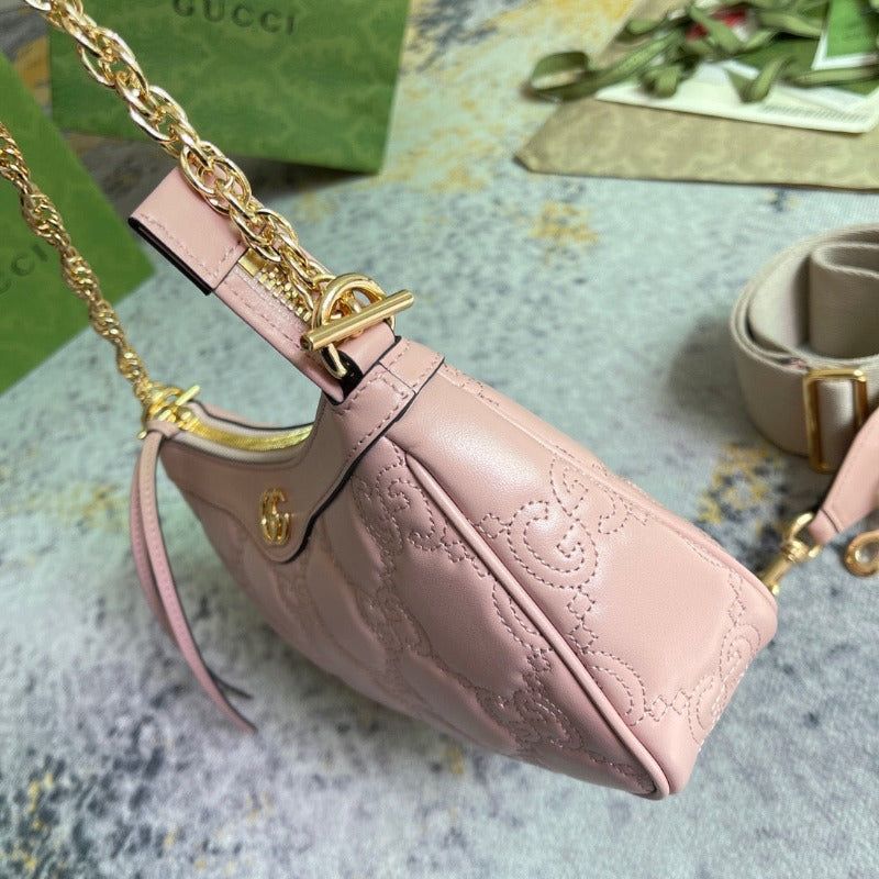 Leather GG Matelassé Shoulder Bag Pink