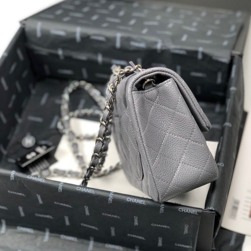 Caviar Mini Square Flap Bag Grey