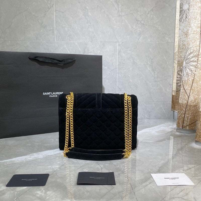 Suede Envelope Chain Bag Black