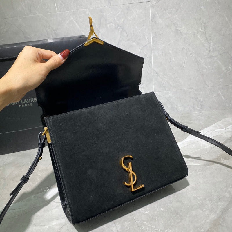 Cassandra Medium Top Handle Bag Suede and Leather Black