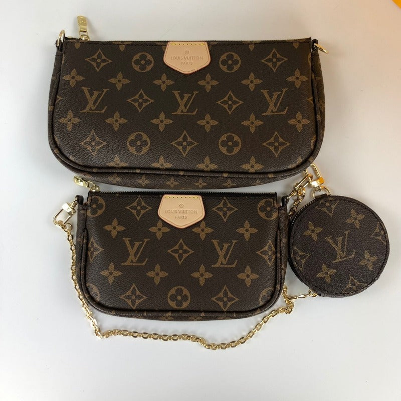 Monogram Multi Pochette Crossbody Bag With A Black Shoulder Strap