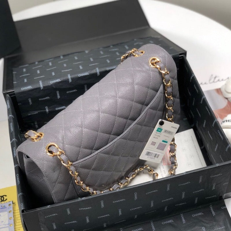 Caviar Classic Double Flap Bag Grey 30