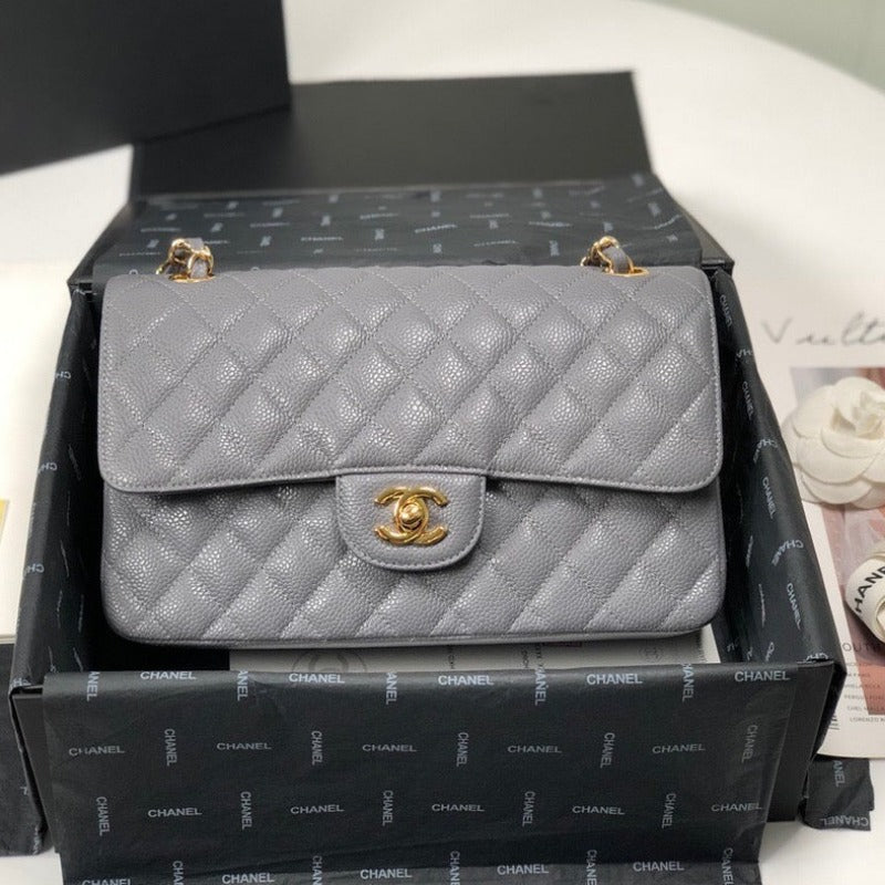 Caviar Classic Double Flap Bag Grey 25