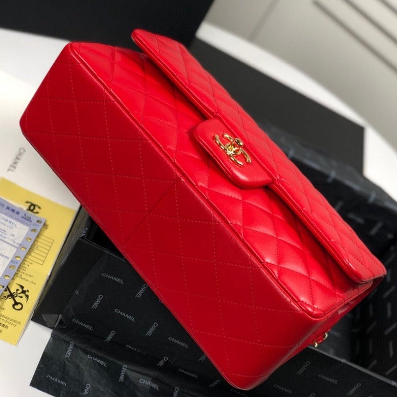 Lambskin Jumbo Shoulder Bag Red 30