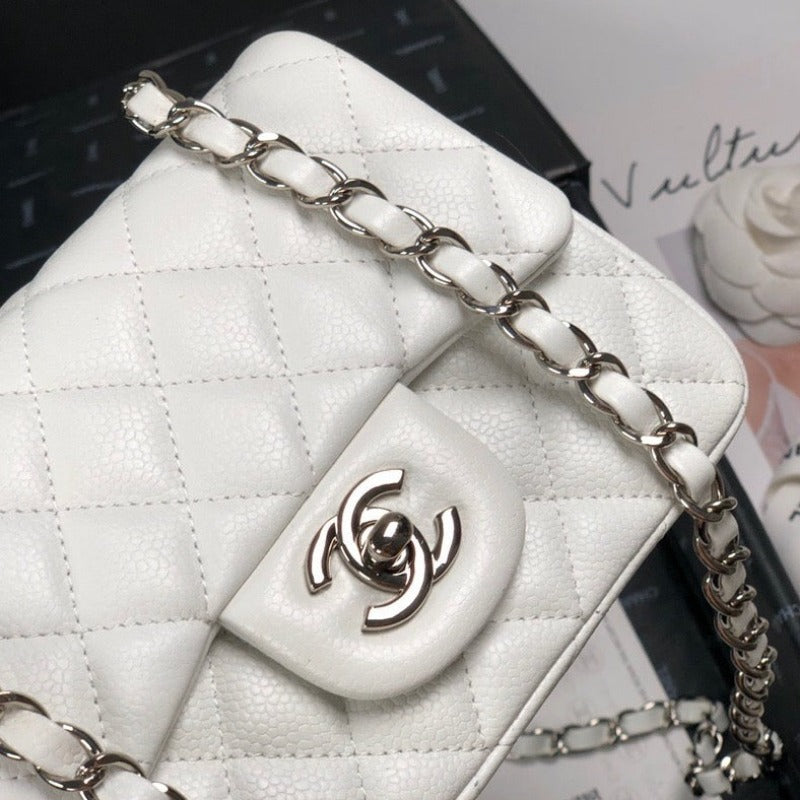 Caviar Mini Square Flap Bag White