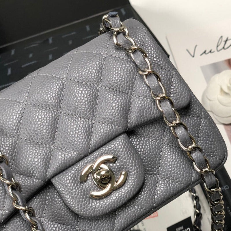 Caviar Mini Square Flap Bag Grey