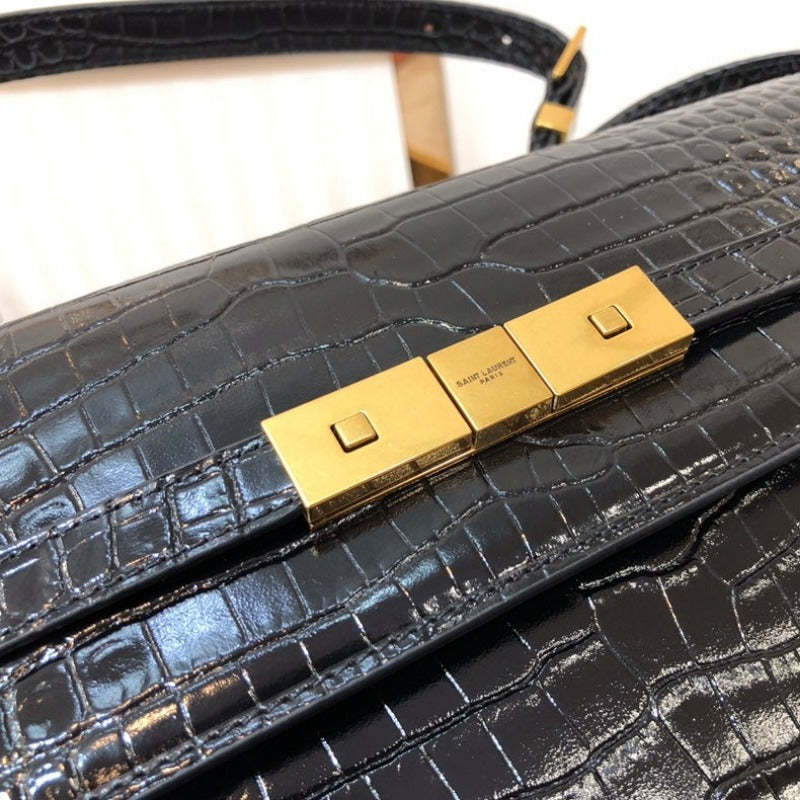 MANHATTAN SHOULDER BAG IN BOX BLACK CROC