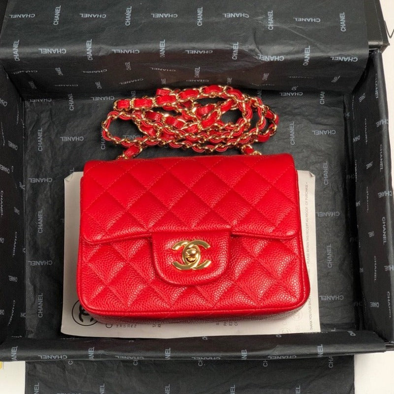 Caviar Mini Square Flap Bag Red