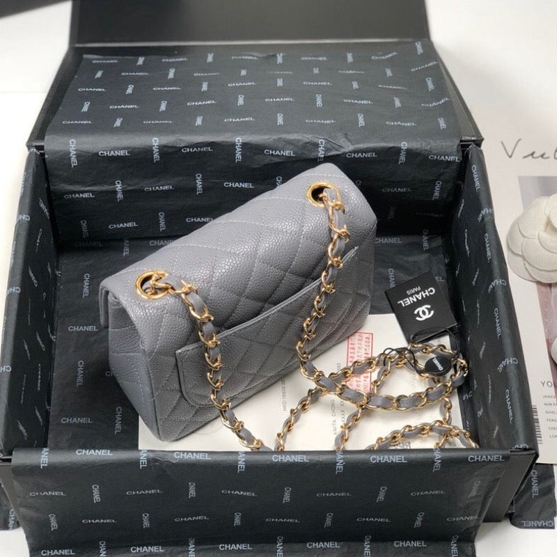 Caviar Mini Square Flap Bag Grey