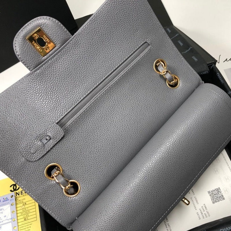 Caviar Classic Double Flap Bag Grey 25