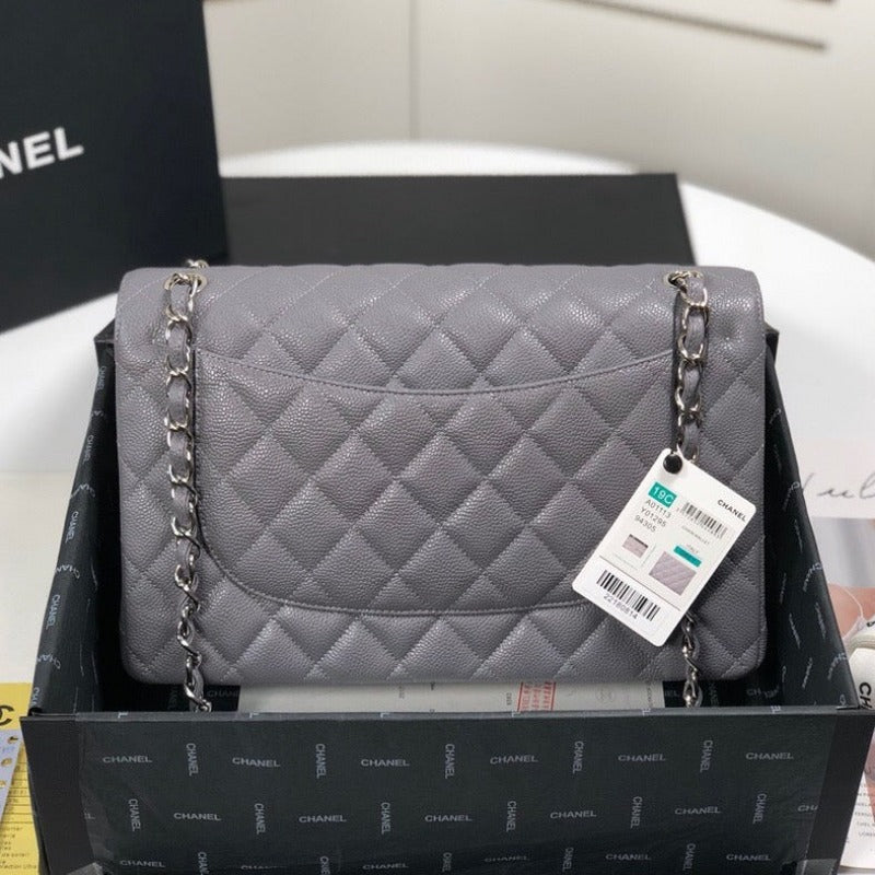 Caviar Classic Double Flap Bag Grey 30